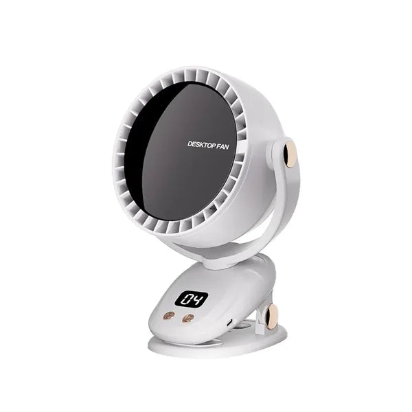 Usb Rechargeable Clip-On Desk Fan With Led Display