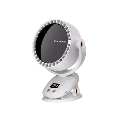 Usb Rechargeable Clip-On Desk Fan With Led Display
