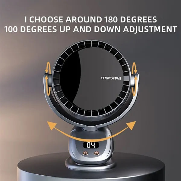 Usb Rechargeable Clip-On Desk Fan With Led Display