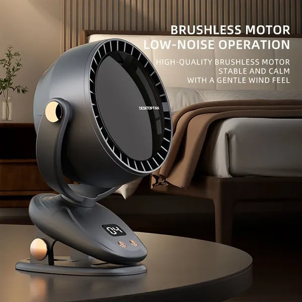 Usb Rechargeable Clip-On Desk Fan With Led Display