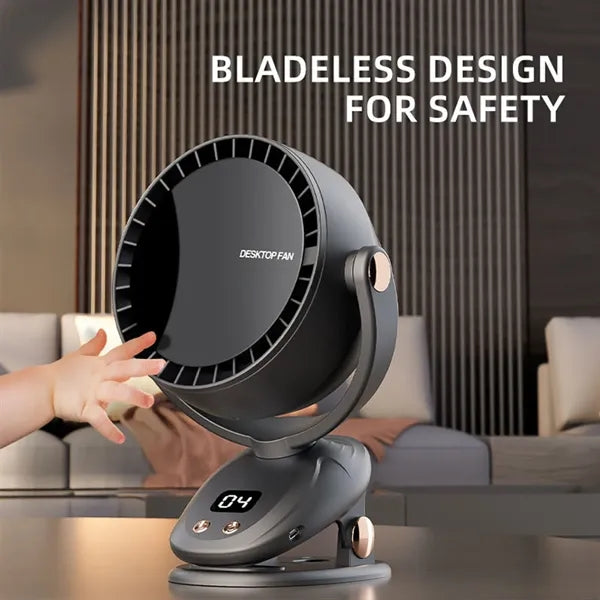 Usb Rechargeable Clip-On Desk Fan With Led Display
