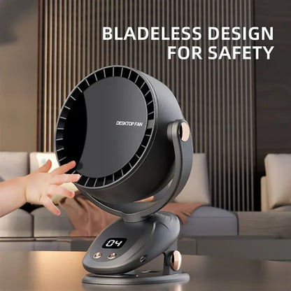 Usb Rechargeable Clip-On Desk Fan With Led Display