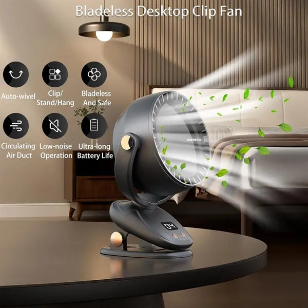 Usb Rechargeable Clip-On Desk Fan With Led Display