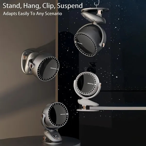 Usb Rechargeable Clip-On Desk Fan With Led Display