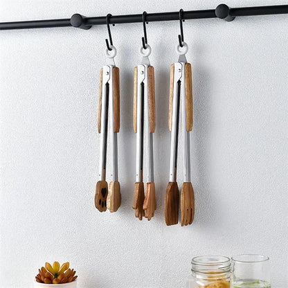 Natural Wood Kitchen Tongs For Cooking And Serving