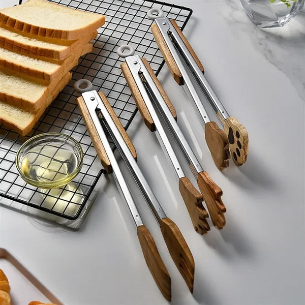 Natural Wood Kitchen Tongs For Cooking And Serving