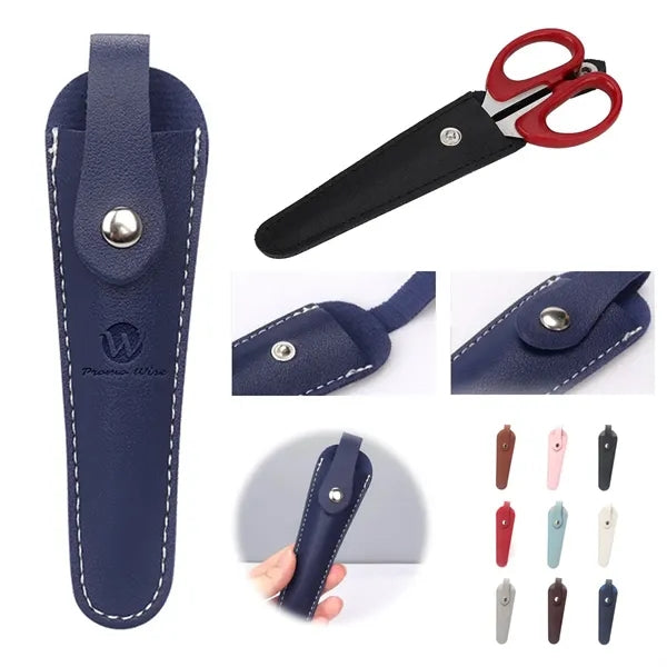 Portable Scissors Leather Buckle Long Protective Case