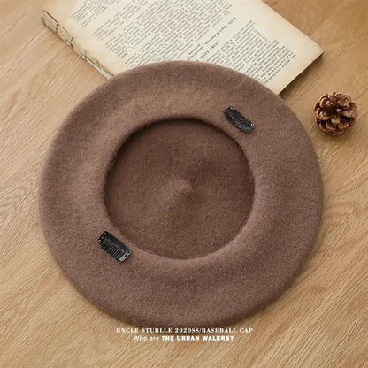 Solid Color Wool Fashionable Warm Customizable Beret