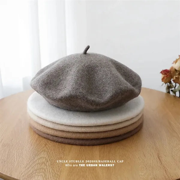 Solid Color Wool Fashionable Warm Customizable Beret