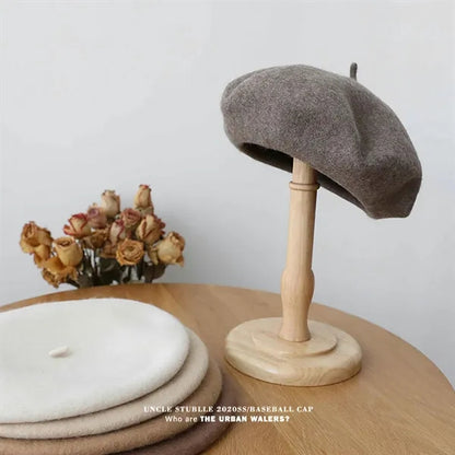 Solid Color Wool Fashionable Warm Customizable Beret