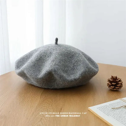 Solid Color Wool Fashionable Warm Customizable Beret