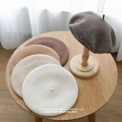 Solid Color Wool Fashionable Warm Customizable Beret