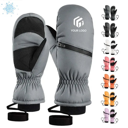 Waterproof warm winter ski mittens gloves with zipper pocket