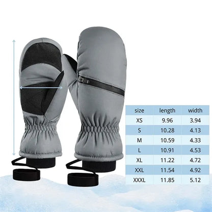 Waterproof warm winter ski mittens gloves with zipper pocket