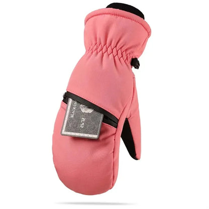 Waterproof warm winter ski mittens gloves with zipper pocket