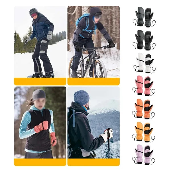 Waterproof warm winter ski mittens gloves with zipper pocket