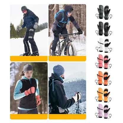 Waterproof warm winter ski mittens gloves with zipper pocket