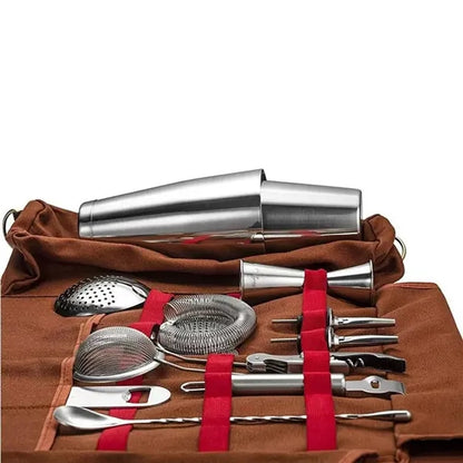 Portable Bartender Kit Cocktail Shaker Set with Roll Bag