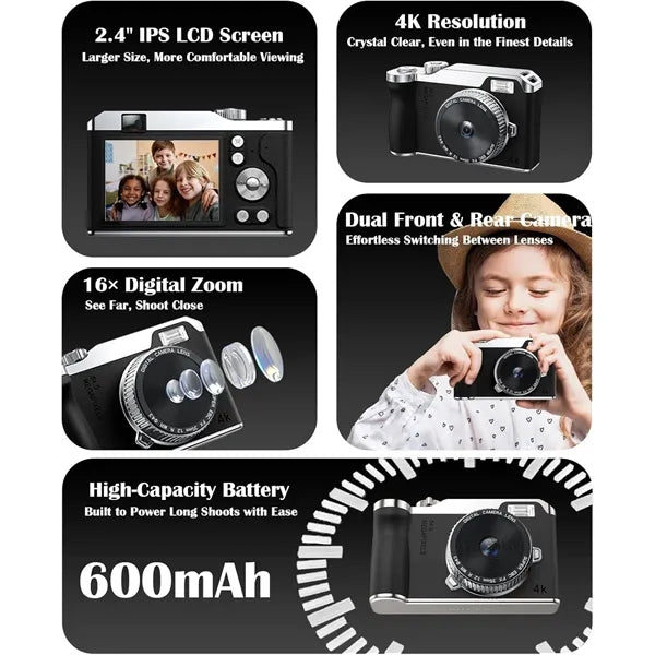 4K Digital Camera for Kids 32GB SD Card