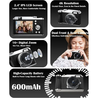 4K Digital Camera for Kids 32GB SD Card