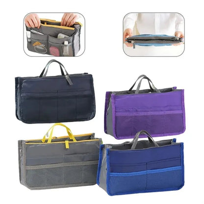 Womens Multi Pocket Handbag Organizer Travel Cosmetic Bag