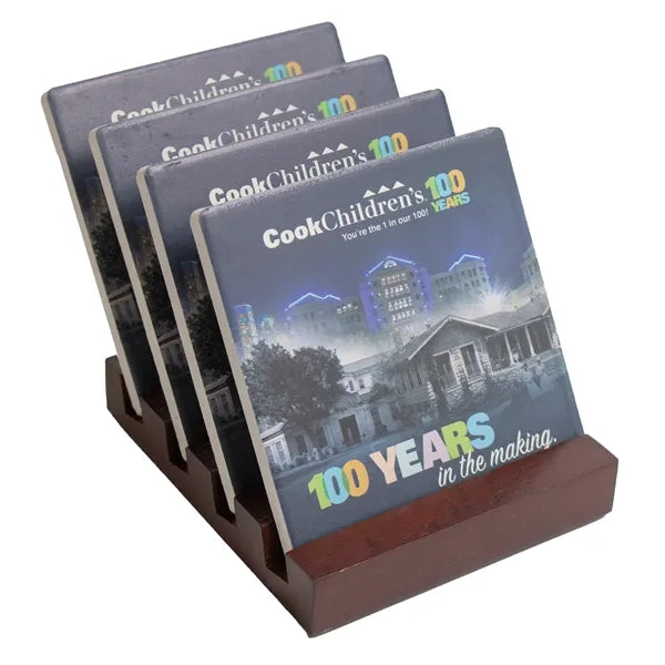 4 Pc. Set with Stand Square Ceramic Coaster