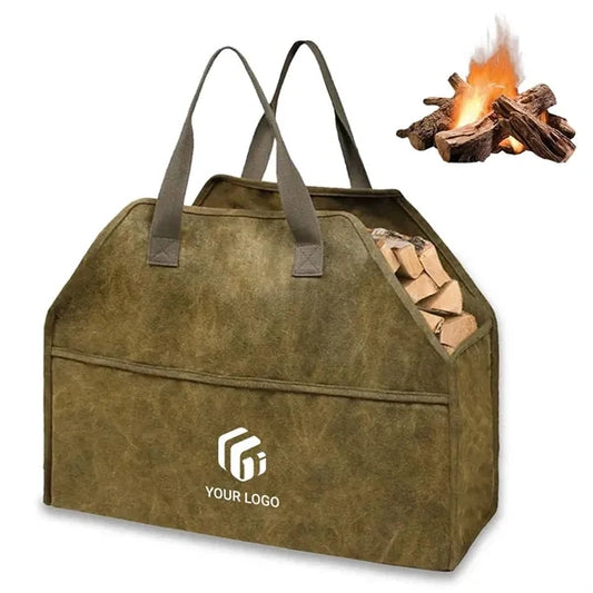 Camping gear indoor durable canvas firewood carrier bag