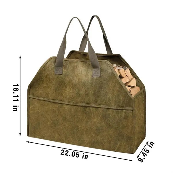 Camping gear indoor durable canvas firewood carrier bag