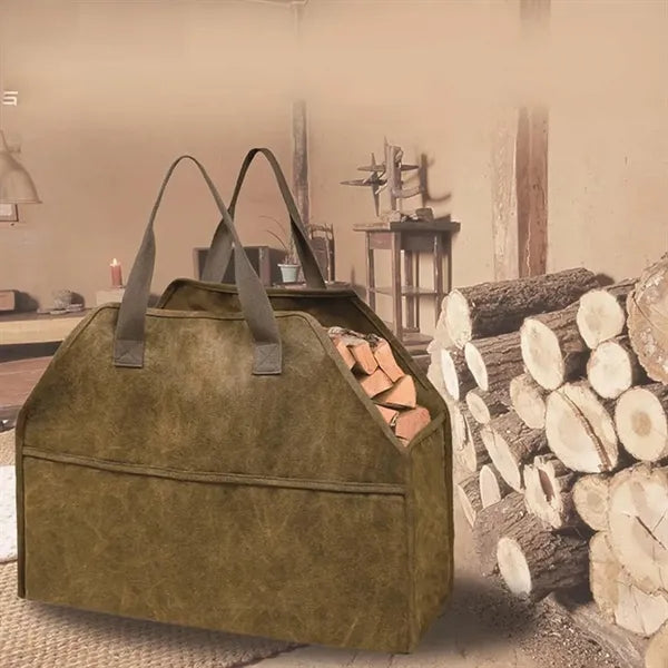 Camping gear indoor durable canvas firewood carrier bag