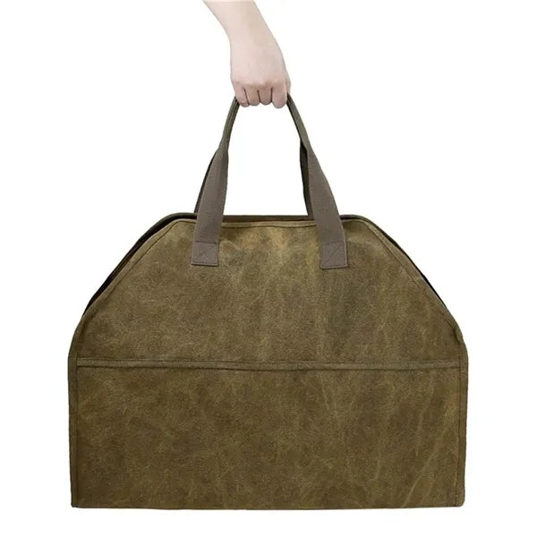 Camping gear indoor durable canvas firewood carrier bag