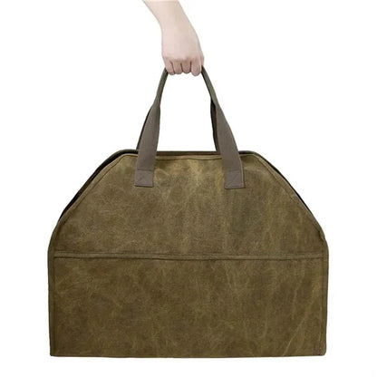 Camping gear indoor durable canvas firewood carrier bag