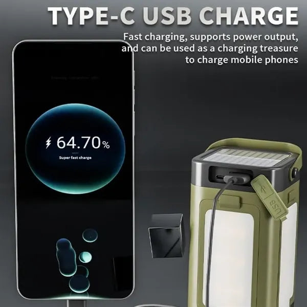 Solar & USB LED Camping Lantern - 6 Light Modes