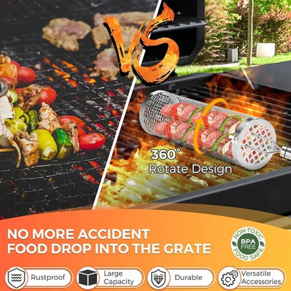 Rotating Stainless Steel Grill Basket(L&S) with Locking Lid