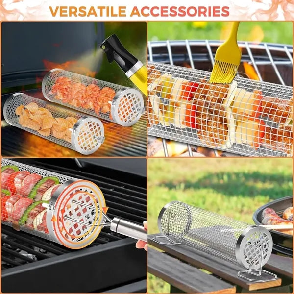 Rotating Stainless Steel Grill Basket(L&S) with Locking Lid