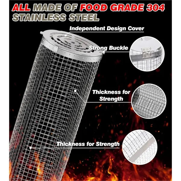 Rotating Stainless Steel Grill Basket(L&S) with Locking Lid