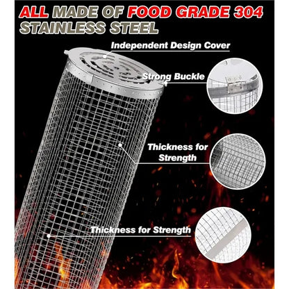Rotating Stainless Steel Grill Basket(L&S) with Locking Lid