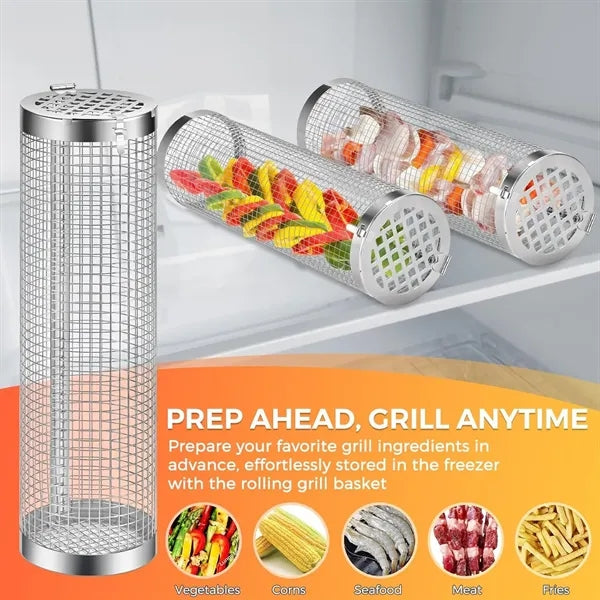 Rotating Stainless Steel Grill Basket(L&S) with Locking Lid