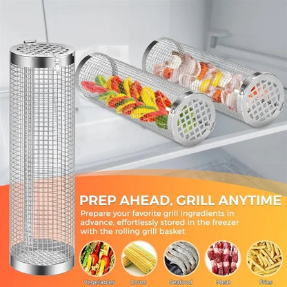 Rotating Stainless Steel Grill Basket(L&S) with Locking Lid