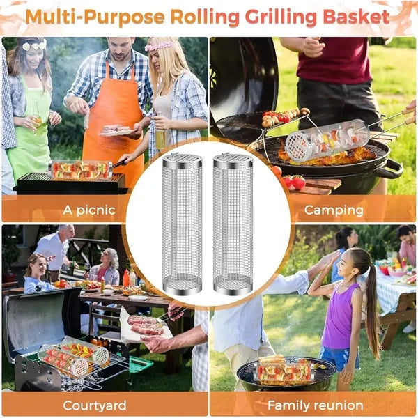Rotating Stainless Steel Grill Basket(L&S) with Locking Lid