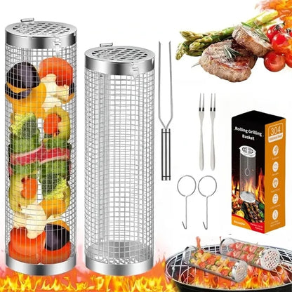 Rotating Stainless Steel Grill Basket(L&S) with Locking Lid