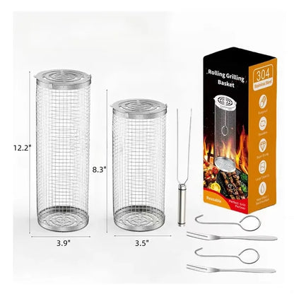 Rotating Stainless Steel Grill Basket(L&S) with Locking Lid