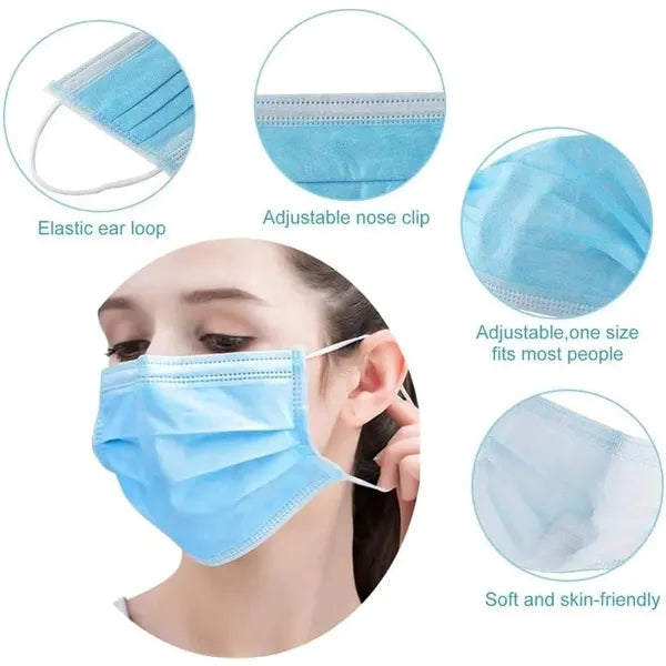 50-Pack 3-Ply Disposable Face Masks with Ear-Loops