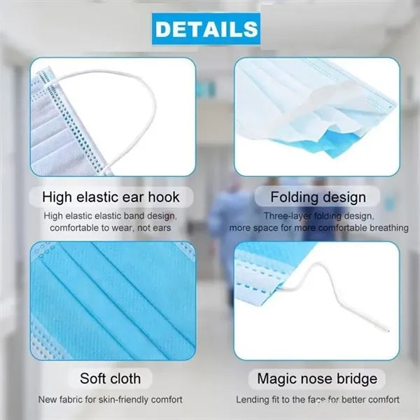 50-Pack 3-Ply Disposable Face Masks with Ear-Loops
