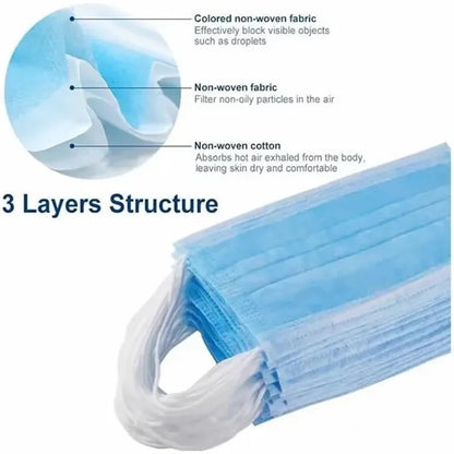 50-Pack 3-Ply Disposable Face Masks with Ear-Loops