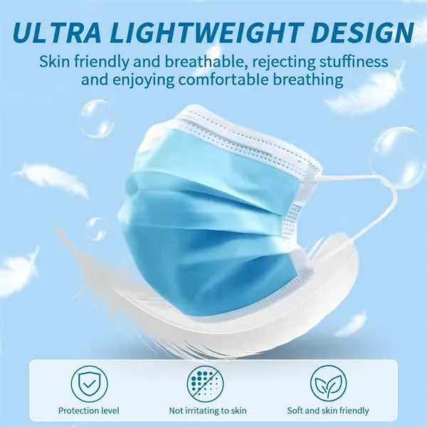 50-Pack 3-Ply Disposable Face Masks with Ear-Loops