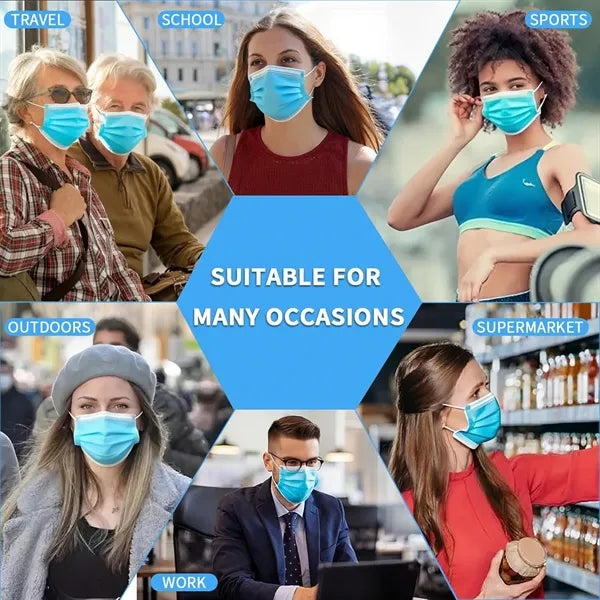 50-Pack 3-Ply Disposable Face Masks with Ear-Loops