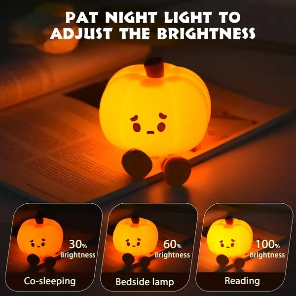 Cute Silicone Pumpkin Night Light - Dimmable & Rechargeable
