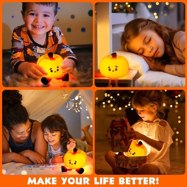 Cute Silicone Pumpkin Night Light - Dimmable & Rechargeable