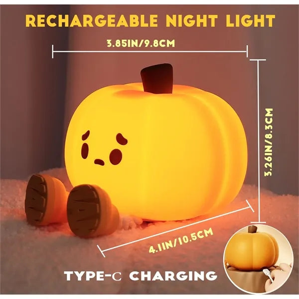 Cute Silicone Pumpkin Night Light - Dimmable & Rechargeable