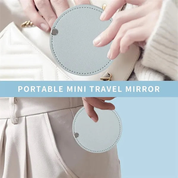 Mini portable PU leather travel pocket makeup compact mirror